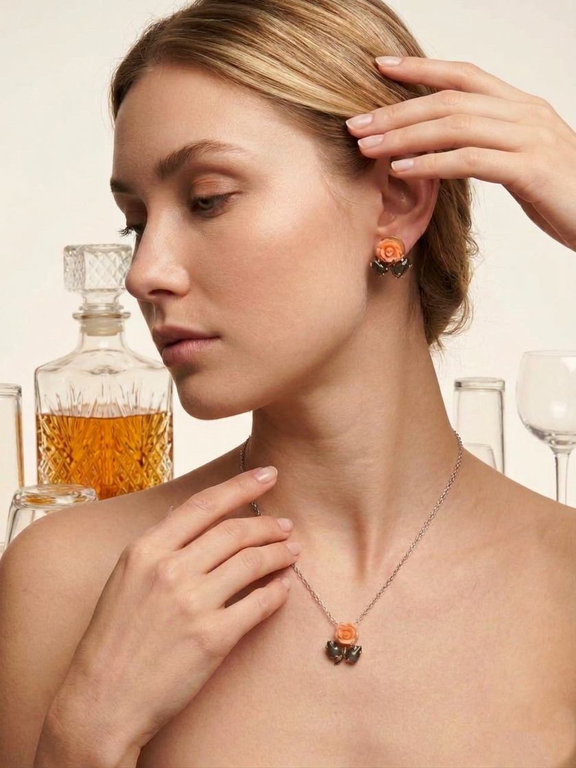 Orange Flower Jewellery Set