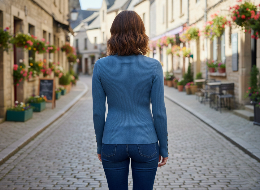 Blue Cropped Ribbed Knit Top