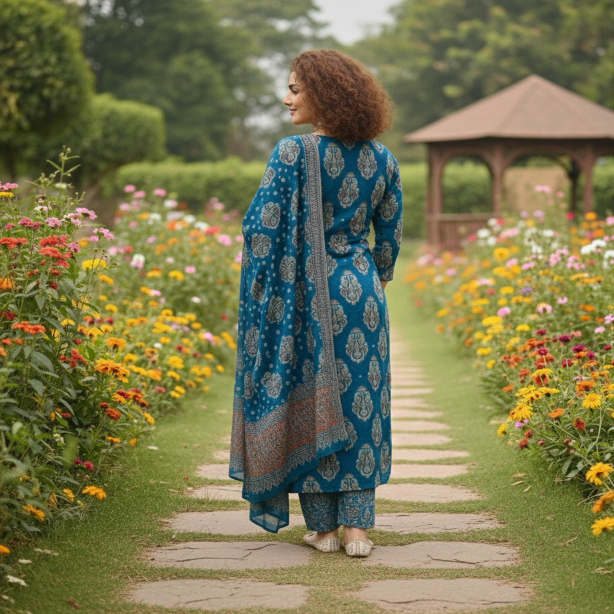Blue Ajrakh Work Dupatta Suit