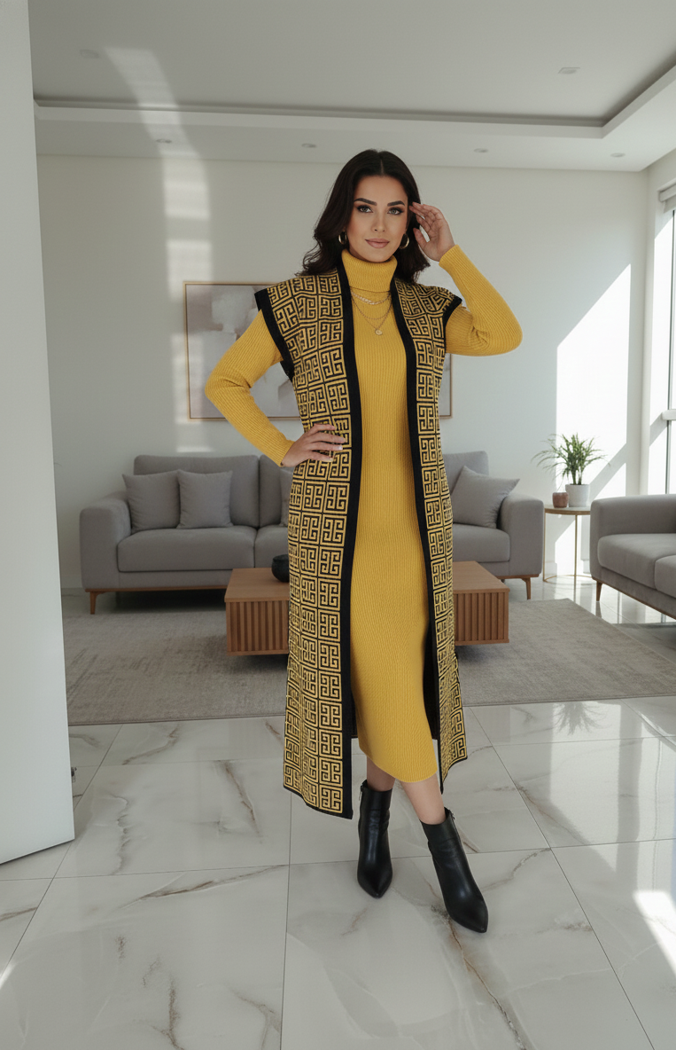 Yellow Bodycone one Piece with Long Shrug