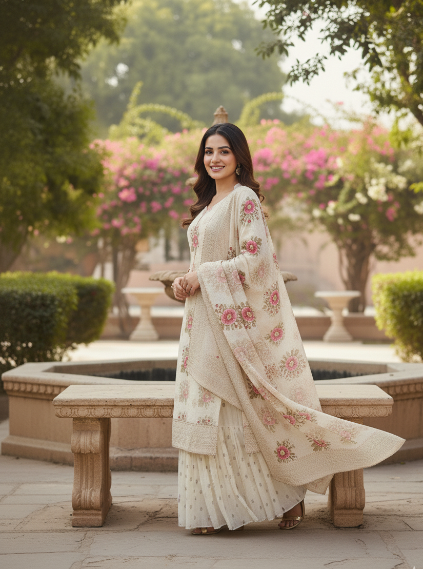 Golden Sharara Suit Set