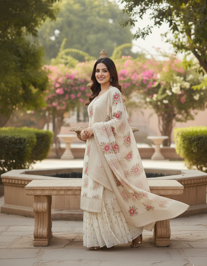 Golden Sharara Suit Set