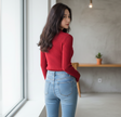Bold Cherry-Red Ribbed Knit Top