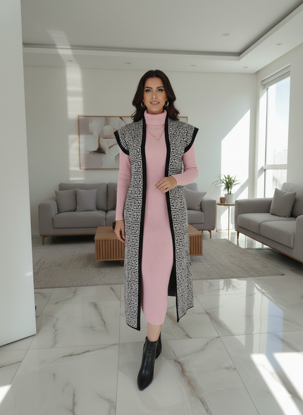 Pink Knitted Winter Dress Set