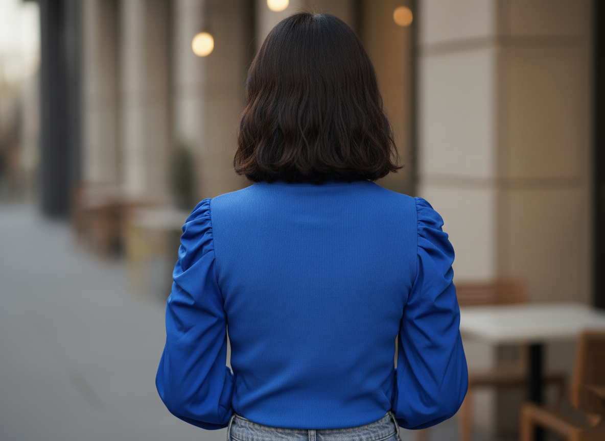 Royal Blue Top With Puffed Sleeves