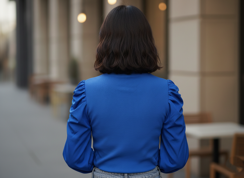 Royal Blue Top With Puffed Sleeves