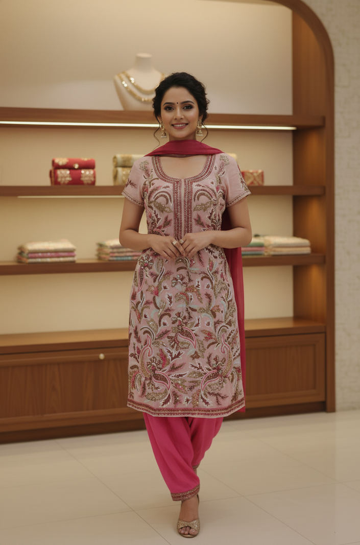 Blush Pink Ethnic Patiala Dupatta Suit
