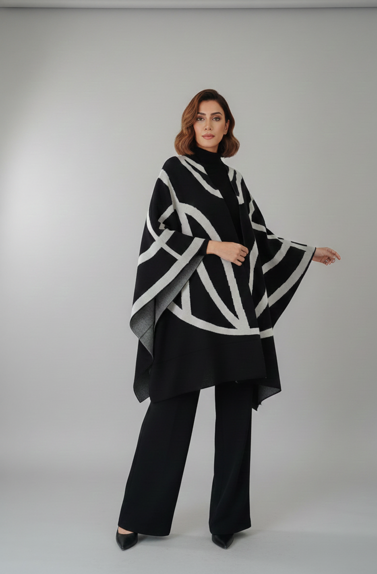 Black 3 Piece Dress with Cape