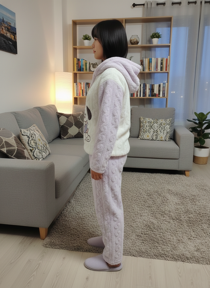 Purple Cream Night Suit With Pockets