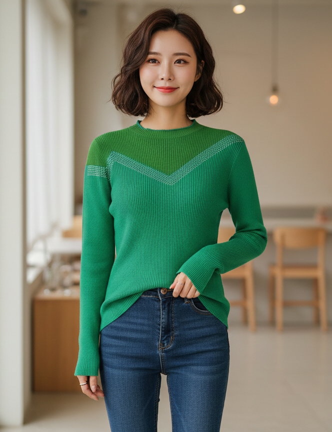 Green Ribbed Knit Top