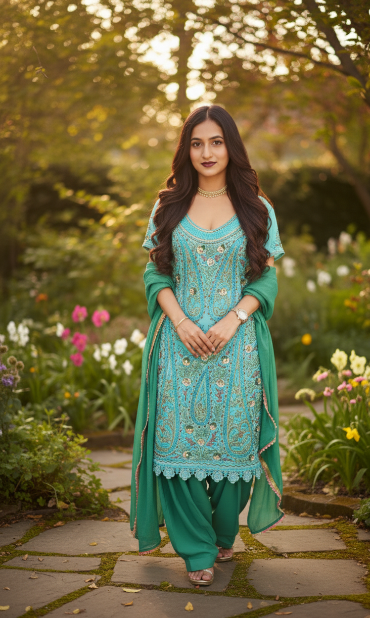 Blue Shirt Green Salwar