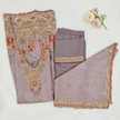 Mauve Hand Embroidered A-Line Dupatta Suit