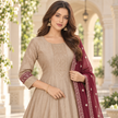 Golden Embroidered Anarkali Suit with Dupatta