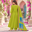 Green Peacock A-Line Dupatta Suit