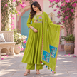 Green Peacock A-Line Dupatta Suit