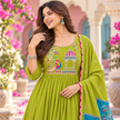 Green Peacock A-Line Dupatta Suit