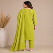 Green Bandhej 3 piece suit for women with printed kurta, pants and dupatta