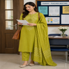 Green Bandhej 3 piece suit for women with printed kurta, pants and dupatta