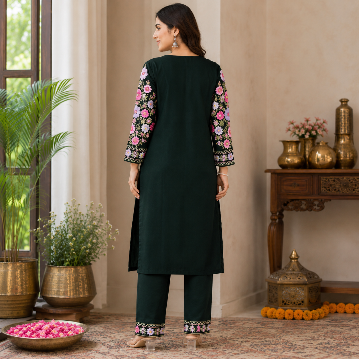 Green Kashmiri Embroidery Kurta Set