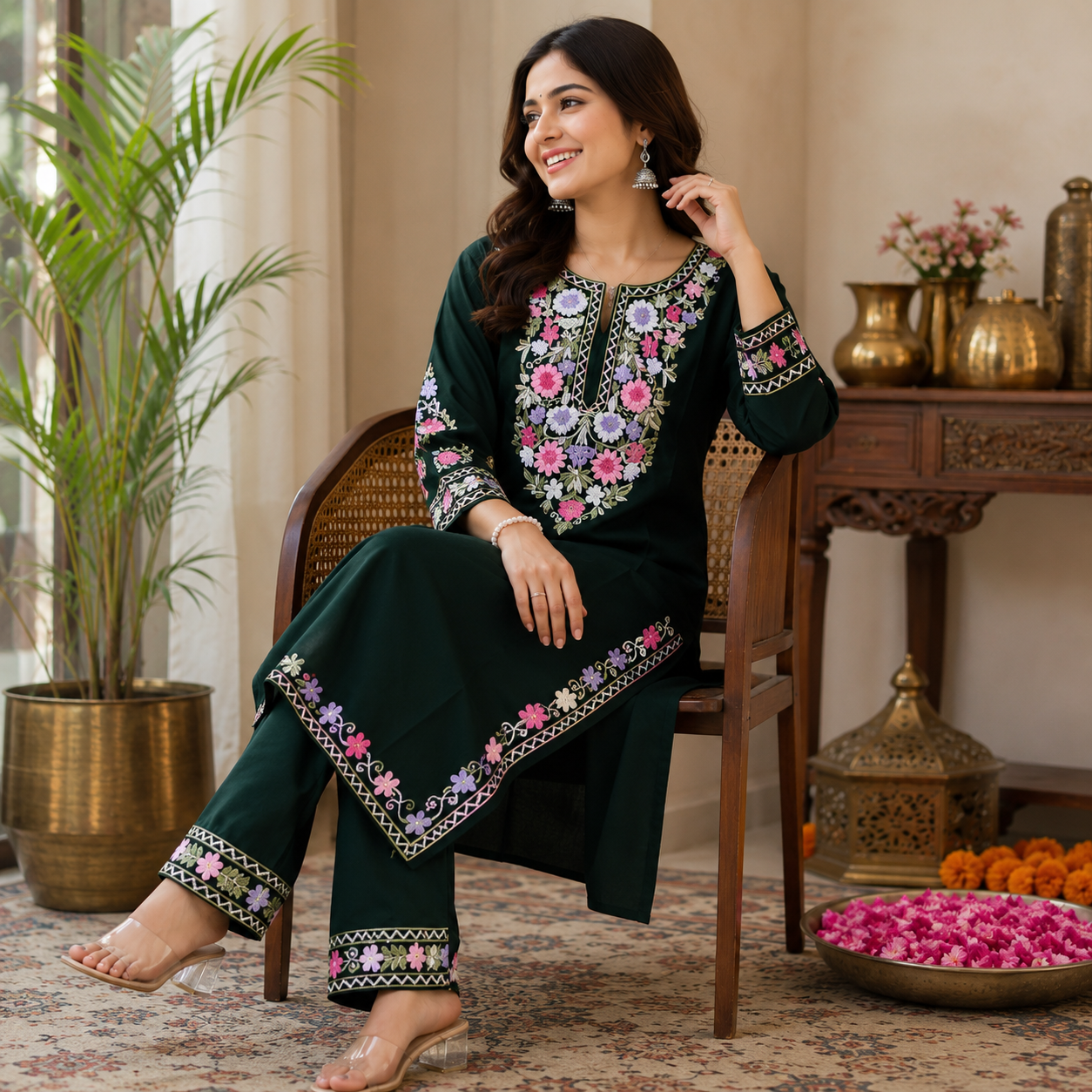Green Kashmiri Embroidery Kurta Set