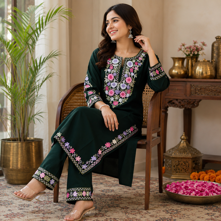 Green Kashmiri Embroidery Kurta Set