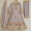 Mauve Hand Embroidered A-Line Dupatta Suit