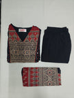 Black and Red Printed Flared Kurta Dupatta Suit