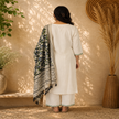 Ivory cream cotton dupatta suit set for women with floral printed kurta, pants and dupatta