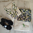Ivory cream cotton dupatta suit set for women with floral printed kurta, pants and dupatta