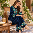 Blue Front-Back Embroidered Woolen Kurta Set