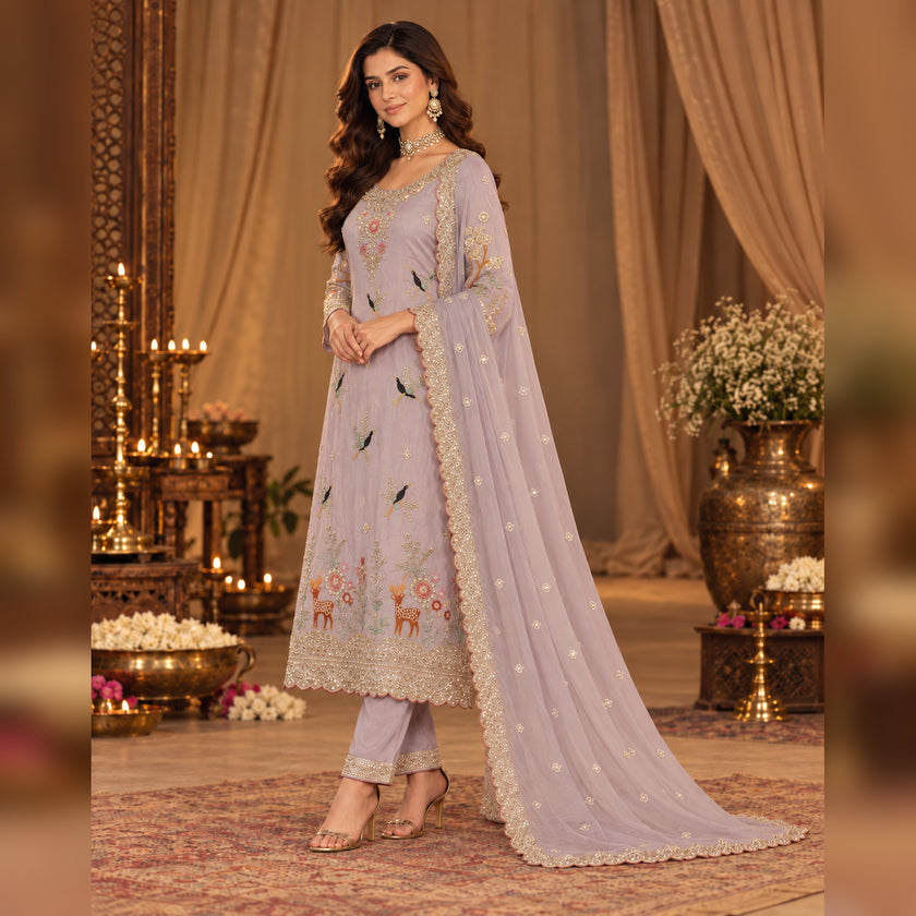 Moove hand embroidered A-line dupatta suit