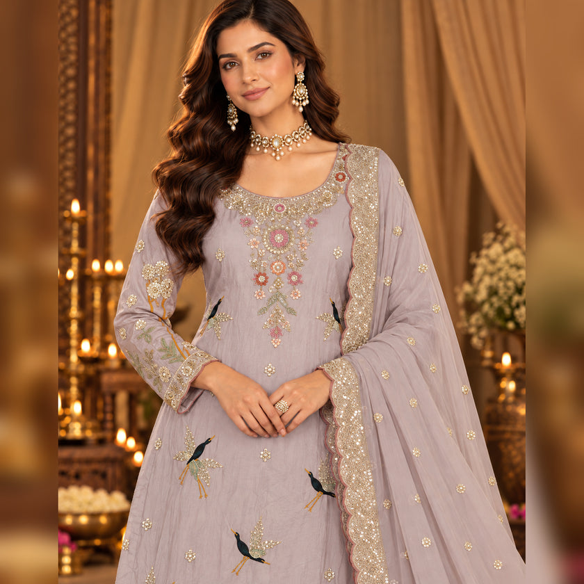 Moove hand embroidered A-line dupatta suit