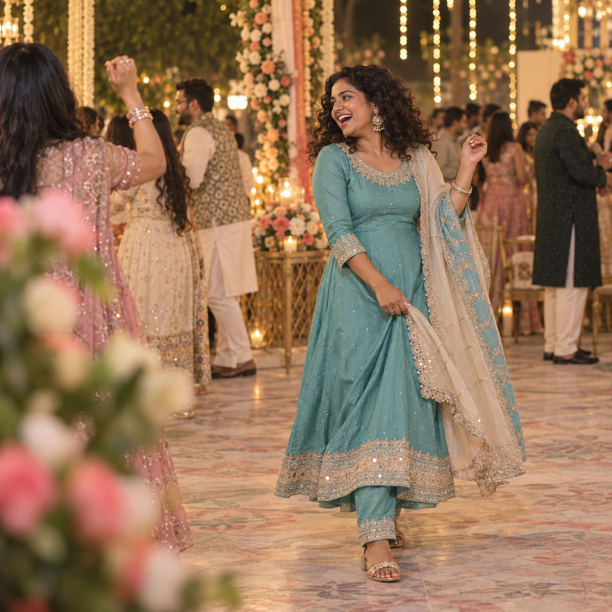Light Blue Embroidered Anarkali Suit with Dupatta Set