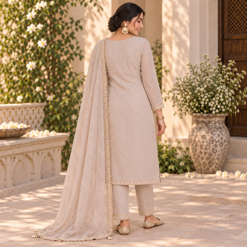 Light Grey Embroidered Dupatta Suit
