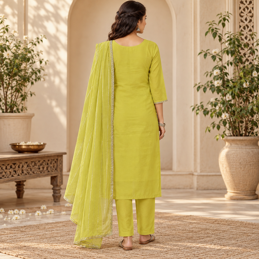 Lime Green Embroidered Dupatta Suit