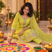 Lime Green Embroidered Dupatta Suit