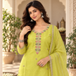 Lime Green Embroidered Dupatta Suit