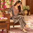 Camel Velvet Floral Yoke Winter Cord Set