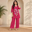 Magenta Pink Embroidered Cord Set