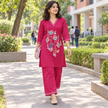 Magenta Pink Embroidered Cord Set