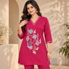 Magenta Pink Embroidered Cord Set