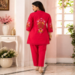 Magenta thread embroidered co-ord set for women with floral back embroidery and matching pants