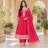 Magenta pink dotted Anarkali suit with embroidered neckline and designer dupatta for women