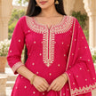 Magenta pink dotted Anarkali suit with embroidered neckline and designer dupatta for women
