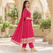 Magenta pink dotted Anarkali suit with embroidered neckline and designer dupatta for women