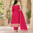 Magenta pink dotted Anarkali suit with embroidered neckline and designer dupatta for women