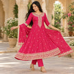 Magenta pink dotted Anarkali suit with embroidered neckline and designer dupatta for women