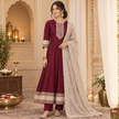 Deep Maroon Embroidered Anarkali Suit with Dupatta