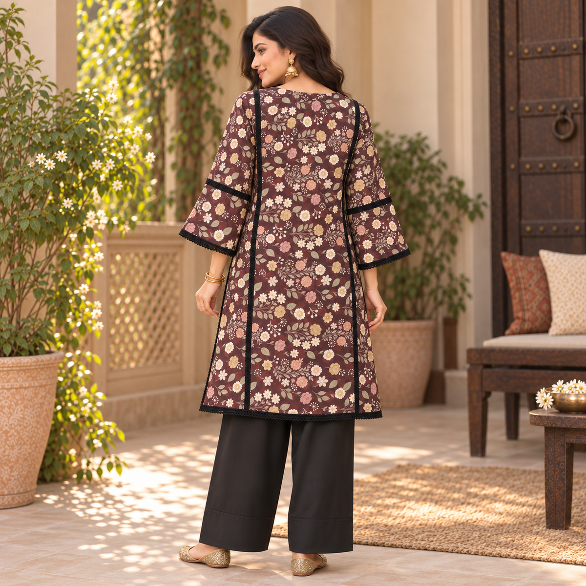 Maroon Floral Farshi Cord Set