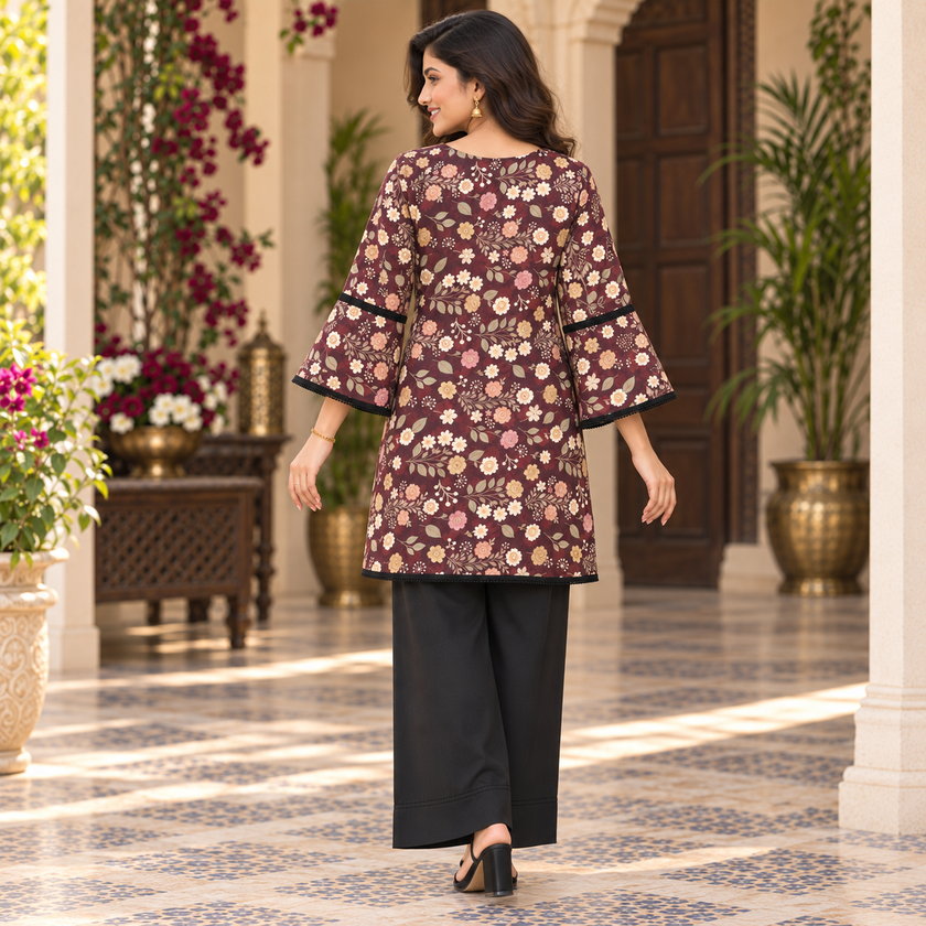 Maroon Floral Farshi Cord Set